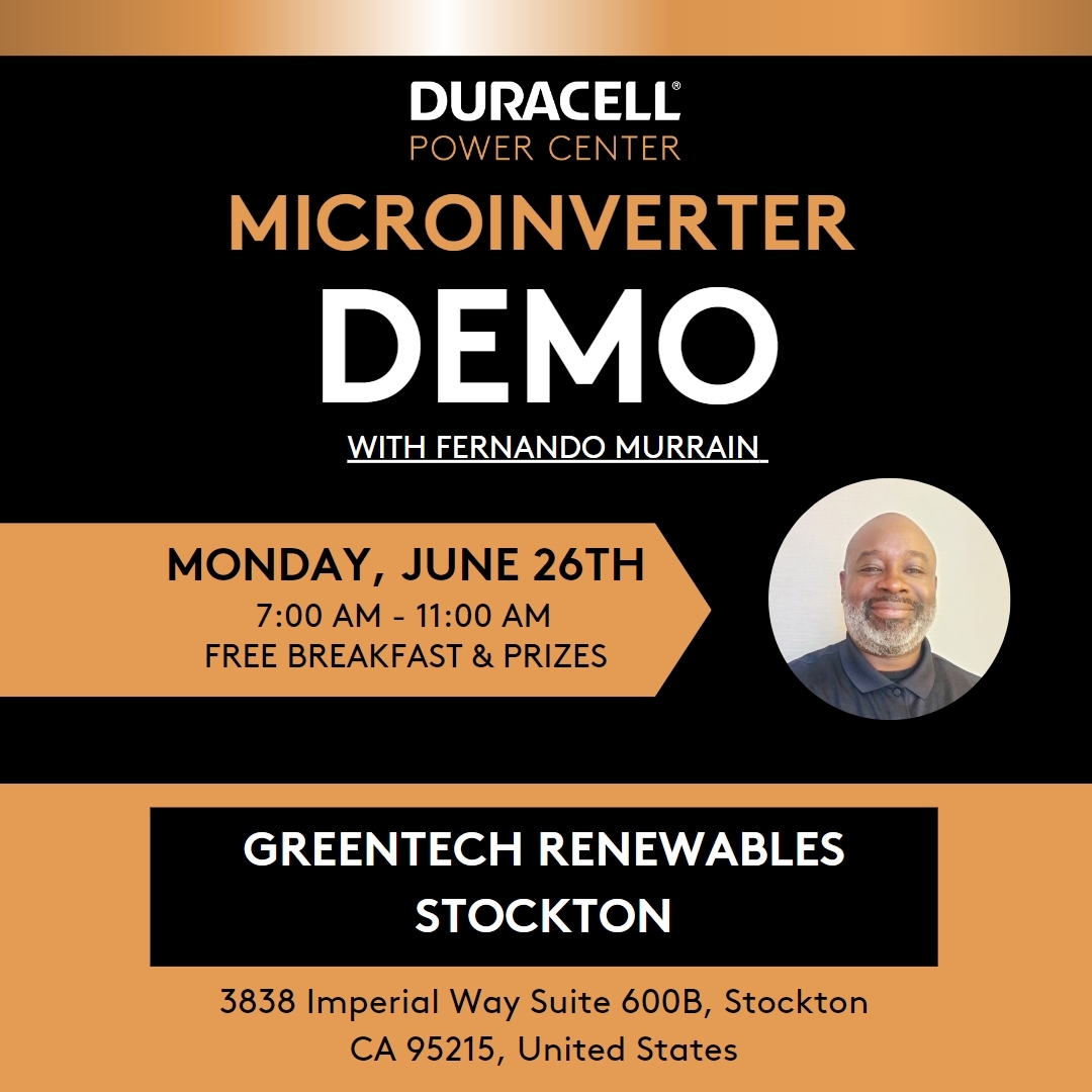 Greentech Renewables Stockton and Duracell Counter Day Flyer