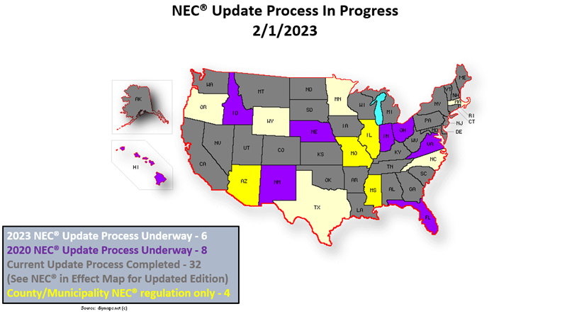 NFPA NEC Statewide Adoption Map 2023