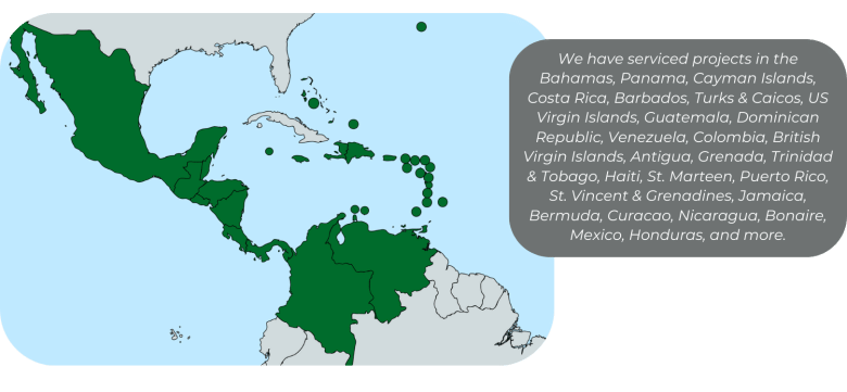 Greentech Renewables Central + South America and Caribbean Map of Serviced Countries