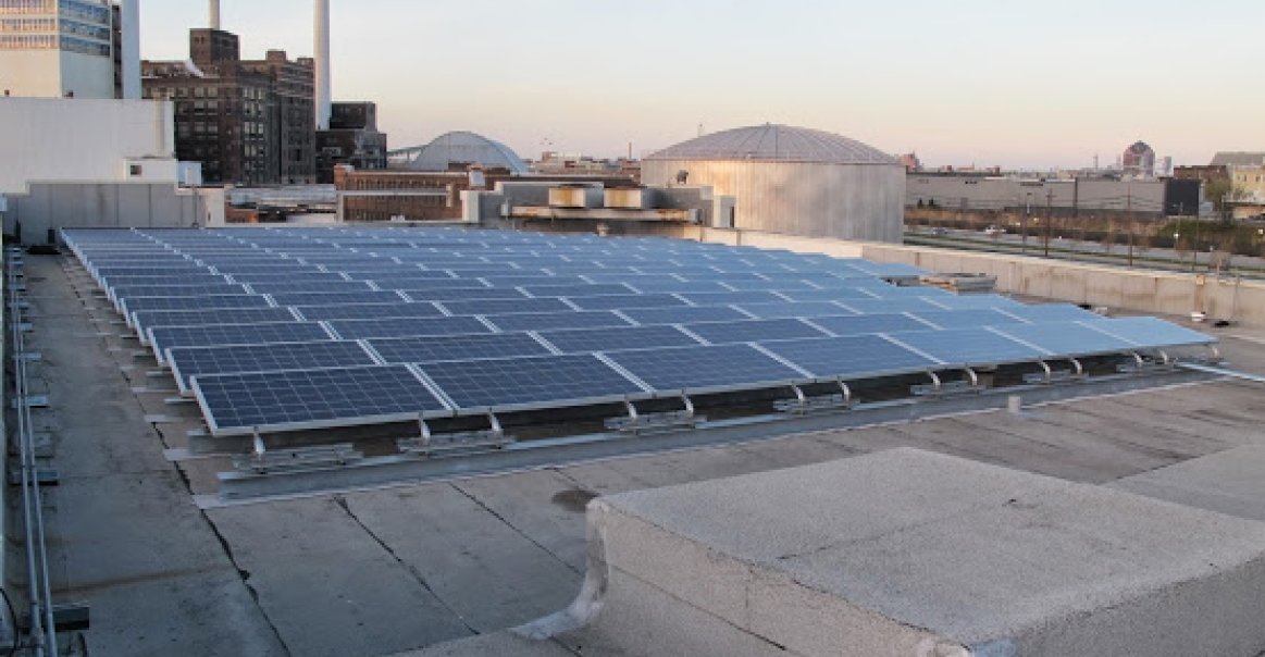 Solar panels installed on commercial building on Baltimore, MD.