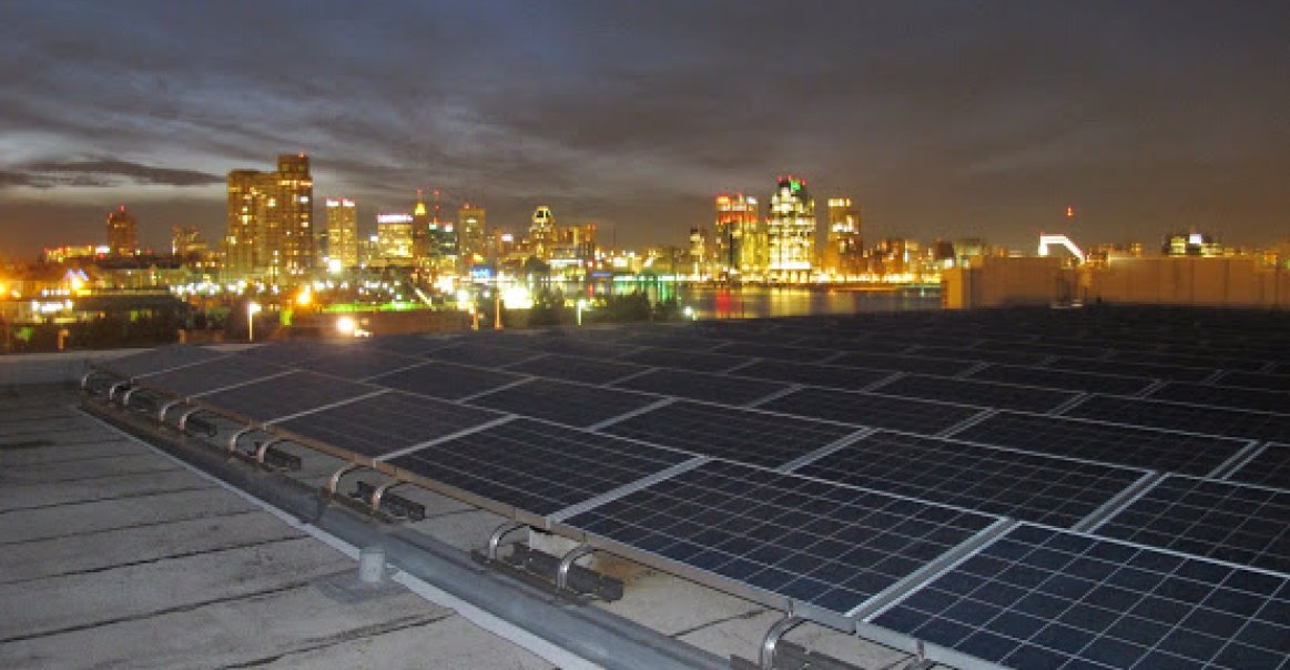 Domino Sugar commercial solar project view of solar panel array.