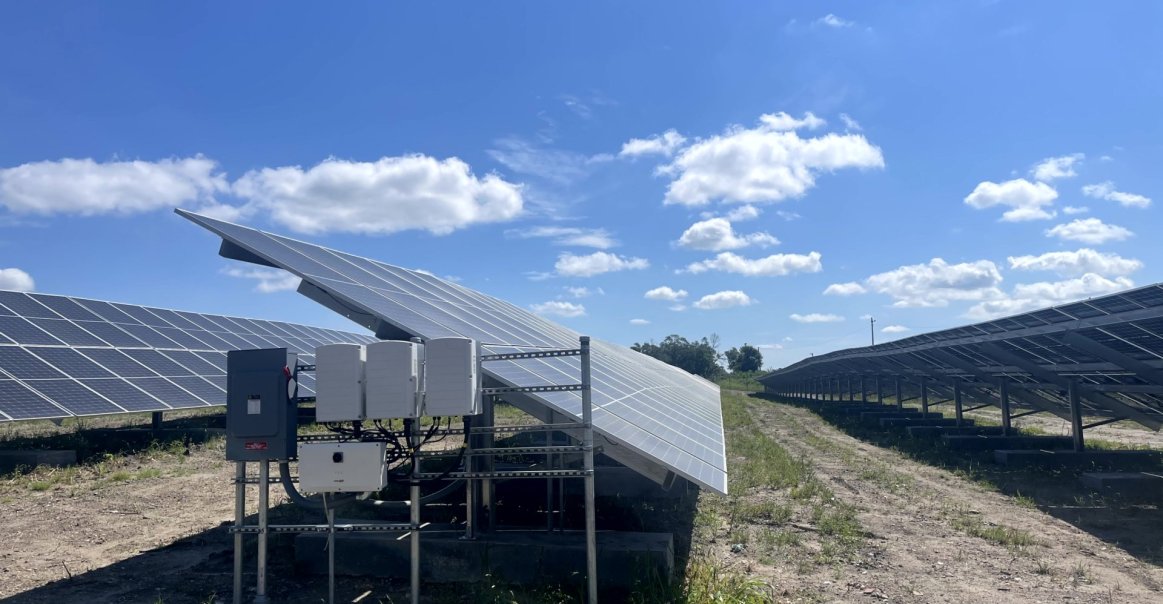 Side view of Ground mount solar array in Des Moines