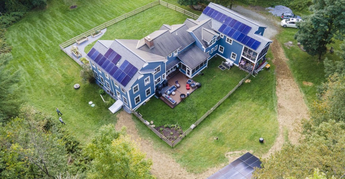 Bird's eye view of full residential solar system in Vermont. 