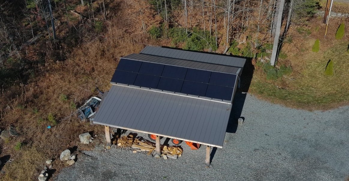 Overview of garage solar roof mount installation in Vermont.